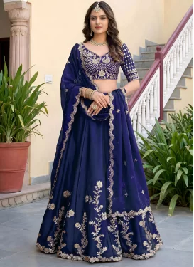Rangoli Silk Designer Lehenga Choli with Embroidered Work in Navy Blue