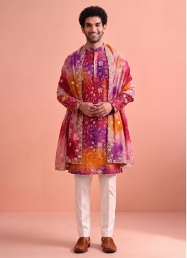 Rangoli Silk Kurta Pajama with Embroidered Work for Festival in Multi Colour
