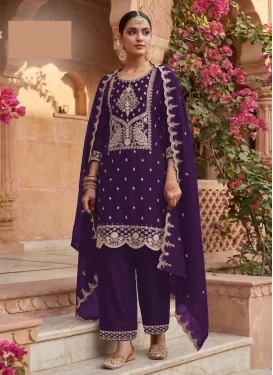 Rangoli Silk Straight Suit with Embroidered Work for Ceremonial in Purple