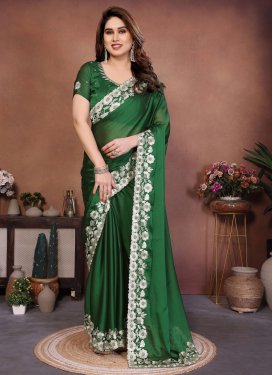 Rangoli Silk Traditional Saree with Embroidered Work for Women in Green