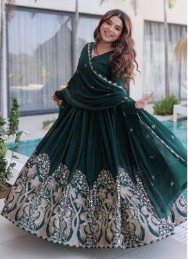 Rangoli Silk Trendy Gown with Embroidered Work for Festival in Bottle Green