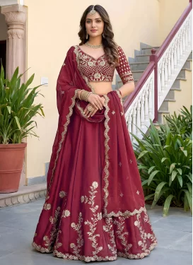 Rangoli Silk Trendy Lehenga Choli with Embroidered Work in Crimson