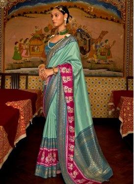Rani and Sea Green Weaving Print Work Patola Silk Traditional Designer Saree