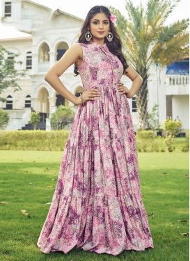 Rayon Designer Gown with Digital Print Work in Pink