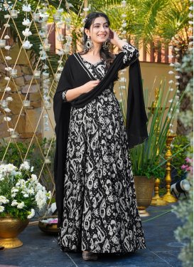 Rayon Digital Print Work Trendy Gown in Black