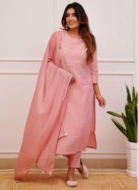 Rayon Embroidered Work Readymade Salwar Suit in Salmon