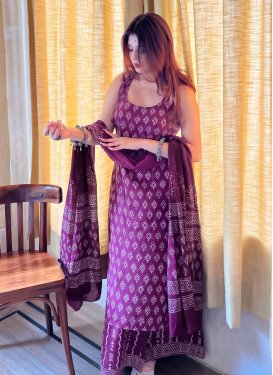 Rayon Palazzo Suit with Digital Print Work for Festival in Purple