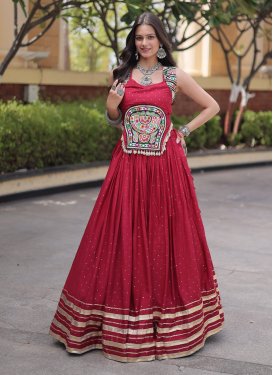 Rayon Readymade Lehenga Choli in Red with Embroidered Work for Women