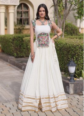 Rayon Readymade Lehenga Choli with Embroidered Work for Festival in Off White