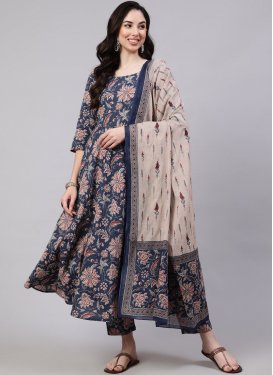 Rayon Readymade Salwar Suit with Digital Print Work for Casual in Navy Blue