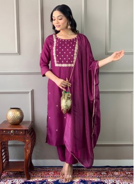 Rayon Readymade Salwar Suit with Embroidered Work for Ceremonial in Fuchsia