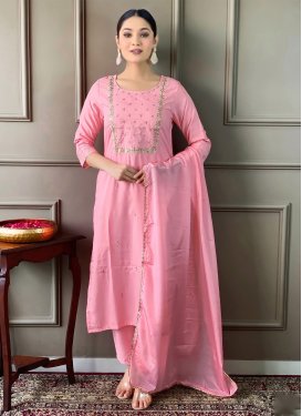 Rayon Readymade Salwar Suit with Embroidered Work for Festival in Pink