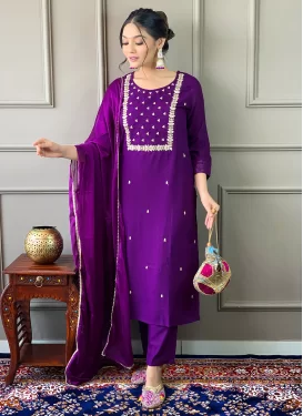Rayon Readymade Salwar Suit with Embroidered Work in Purple