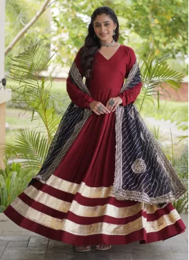 Rayon Trendy Gown with Embroidered Work in Red for Festival