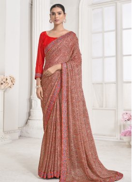 Red and Salmon Designer Traditional Saree For Casual