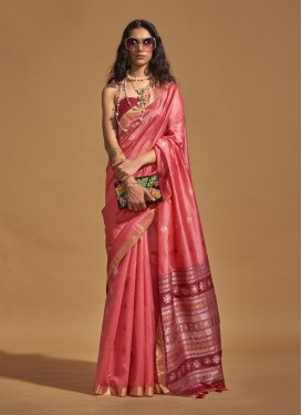 Red and Salmon Traditional Designer Saree For Ceremonial