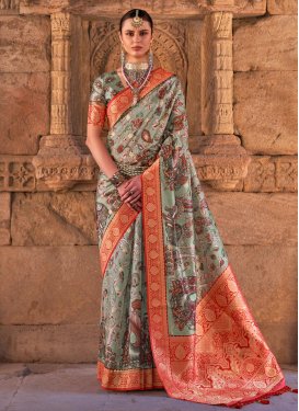 Red and Sea Green Designer Traditional Saree For Ceremonial