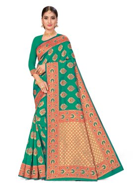 Red and Sea Green Traditional Designer Saree