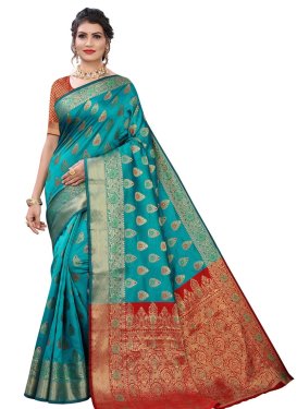 Red and Teal Designer Traditional Saree
