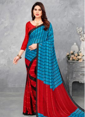 Red and Teal Satin Silk Traditional Saree
