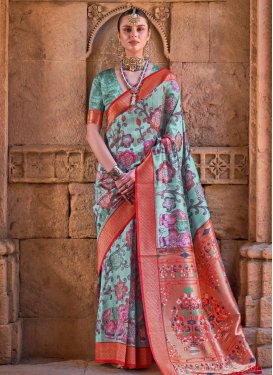 Red and Turquoise Woven Work Traditional Designer Saree