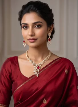 Red and White Alloy Necklace Set For Festival