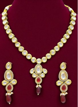 Red and White Beads Work Necklace Set For Festival