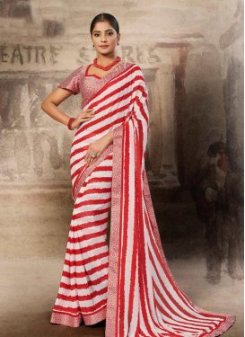 Red and White Designer Contemporary Style Saree