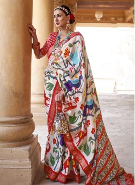 Red and White Designer Traditional Saree