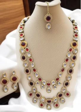 Red and White Gold Rodium Polish Stone Work Necklace Set