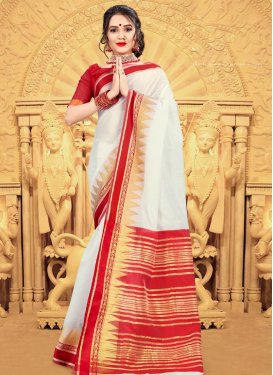 Red and White Khadi Silk Trendy Classic Saree