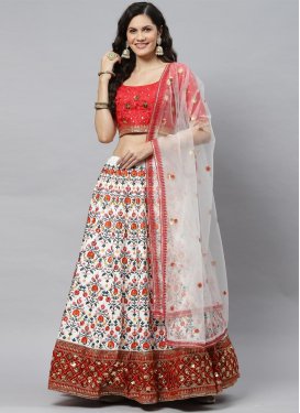 Red and White Silk Designer Lehenga Choli