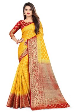 Red and Yellow Designer Contemporary Style Saree