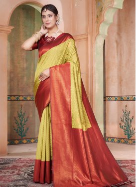 Red and Yellow Trendy Classic Saree For Ceremonial