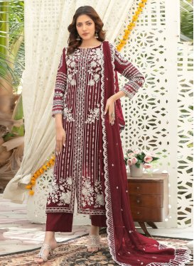 Red Chiffon Embroidered Work Pakistani Suit for Women