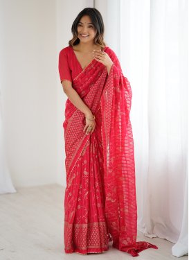 Red Georgette Foil Print Work Traditional Saree for Women