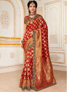 Red Jacquard Silk Designer Traditional Saree