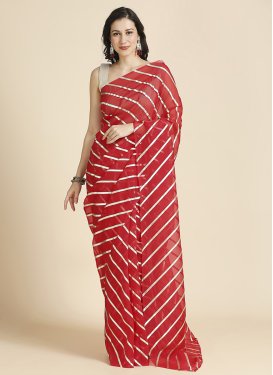 Red Organza Fancy Work Trendy Saree for Women