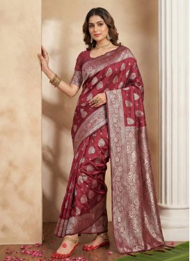 Red Silk Blend Woven Work Classic Saree for Women