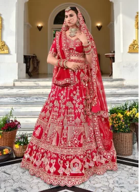 Red Silk Cutdana Work Readymade Lehenga Choli for Women