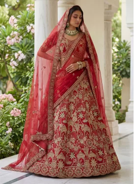 Red Silk Designer Lehenga Choli with Embroidered Work for Bridal