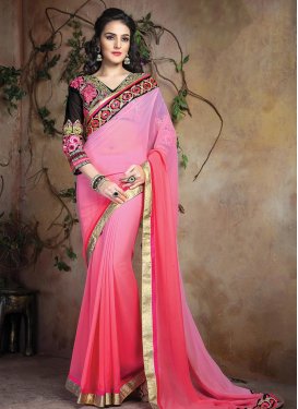 Refreshing Sequins Work Hot Pink Color Party Wear Saree