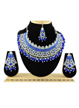 Regal Alloy Beads Work Blue and Silver Color Necklace Set