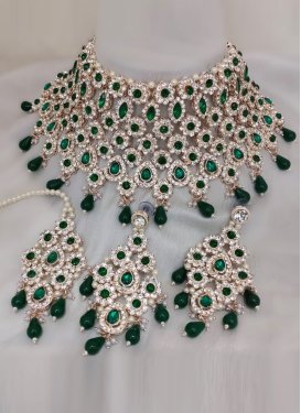 Regal Alloy Bottle Green and White Beads Work Necklace Set