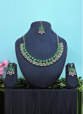 Regal Alloy Green and White Necklace Set For Festival