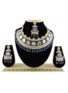 Regal Alloy Navy Blue and White Necklace Set