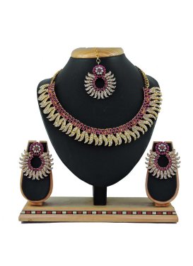 Regal Alloy Rose Pink and White Stone Work Necklace Set