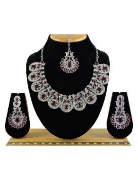 Regal Alloy White and Wine Stone Work Necklace Set