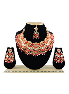 Regal Beads Work Red and White Necklace Set