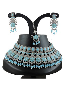 Regal Beads Work Silver Rodium Polish Alloy Necklace Set For Party